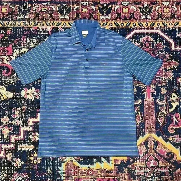 Adidas Golf  Short Sleeve SS Men's Polo Shirt Blue Striped‎ Medium Golf Polo - Picture 1 of 1